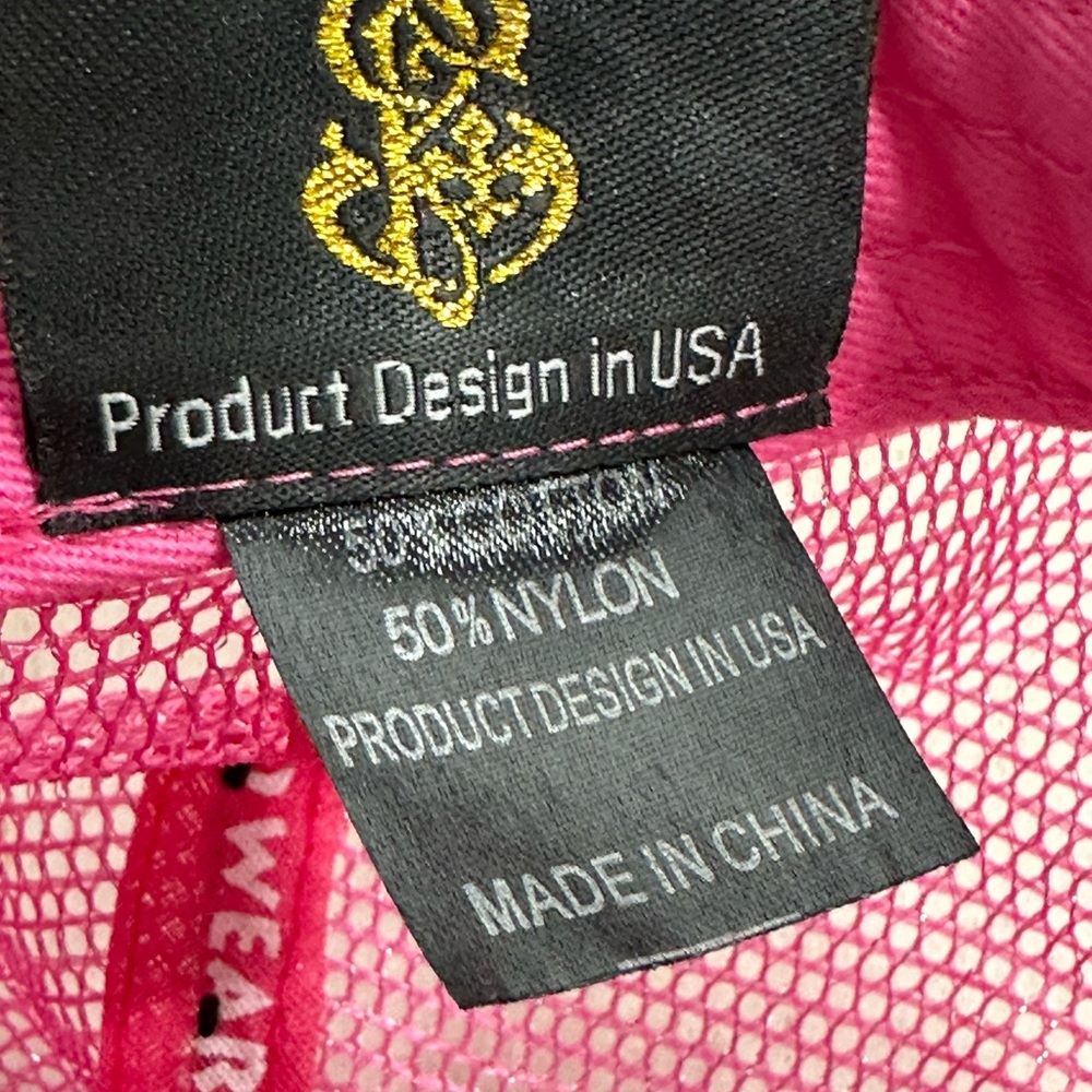 Women’s Stephanie Headwear snap back ball cap pink W/ cross & rhinestones - Picture 5 of 13